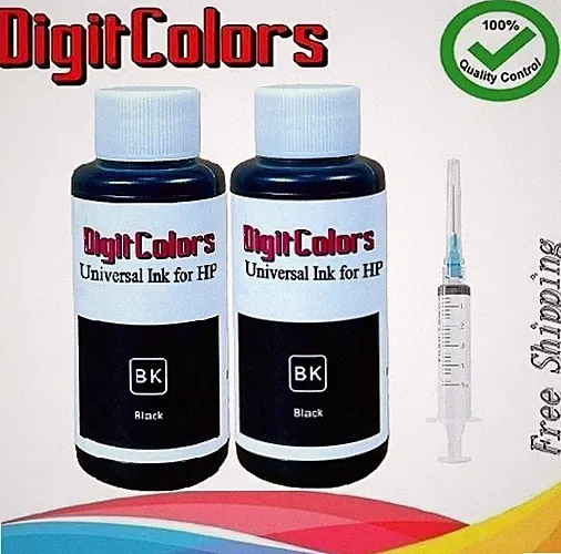 2x100ml Black Refill Ink Kit w Syringe for ALL HP Universal inkjet printer