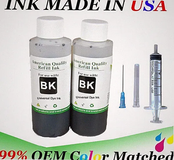 2x100ml Premium Refill Bulk Black Ink for All HP Canon Epson Lexmark Printers