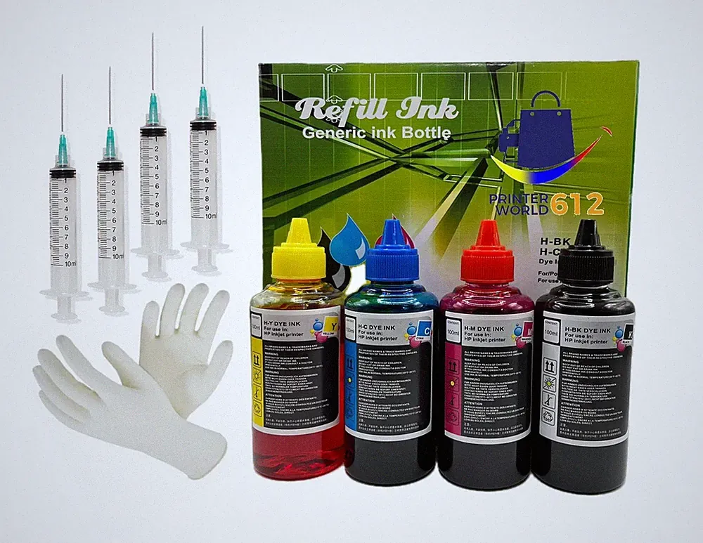 PRINTERWORL 4x100ml Premium dye refill ink for all compatible with Epson printer